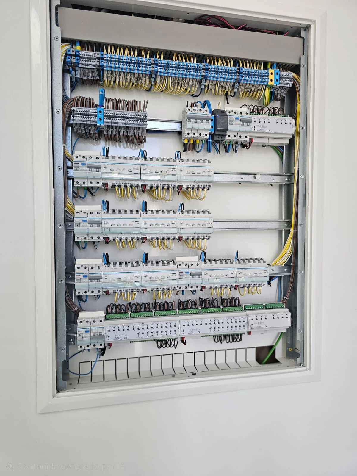 Organización de protecciones, cableado y elementos de control en un cuadro eléctrico.